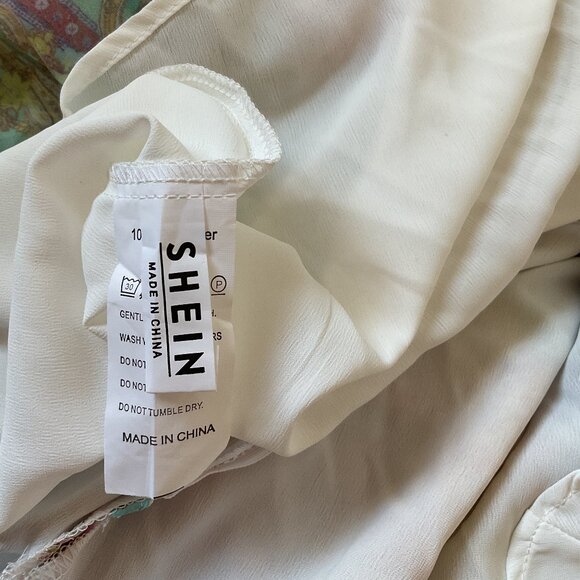 Floral & Paisley Print Guipure Lace Insert Plunging Neck Dress Medium - Picture 6 of 10